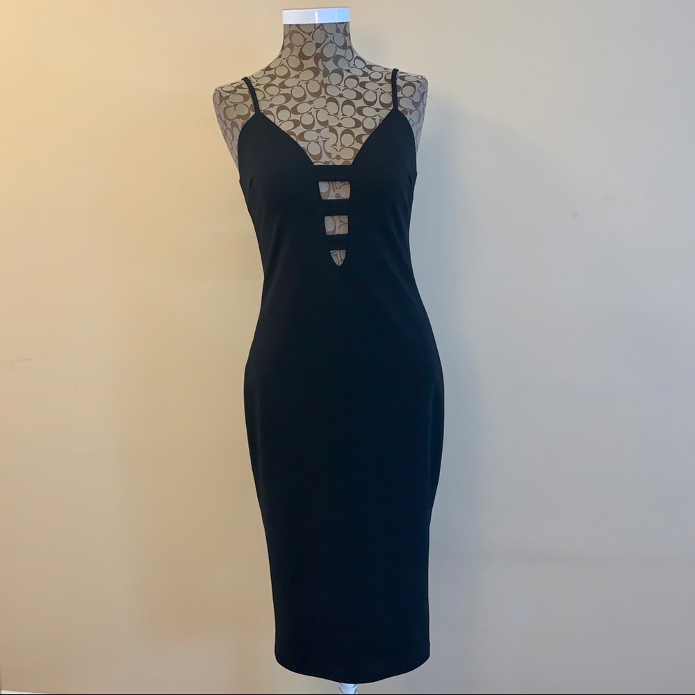 NWT Black low cut mid length form fitting dress